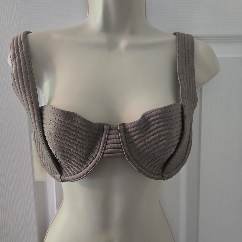 DEVON WINDSOR Taupe Ribbed Bikini Top